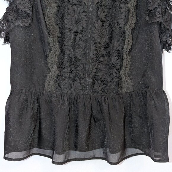 Express | Black Lace Organza Short Sleeve Peplum Top | Size Small - Picture 7 of 13